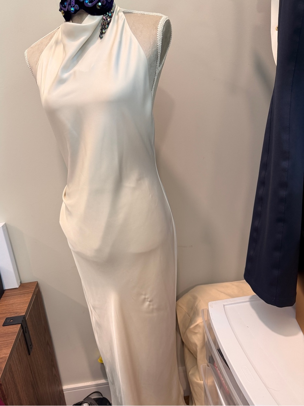 Aritzia Ivory Backless Halter Slip Dress